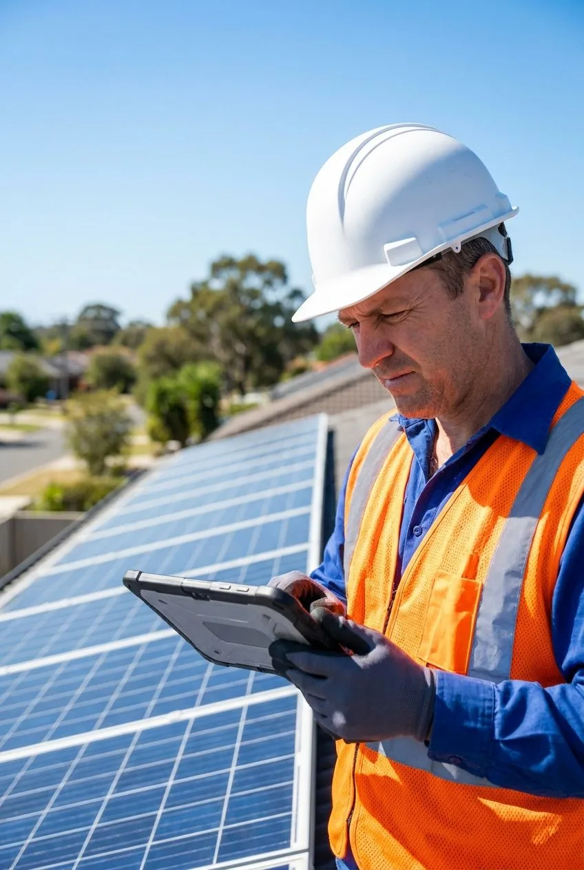 Engenheiro inspecionando painel solar